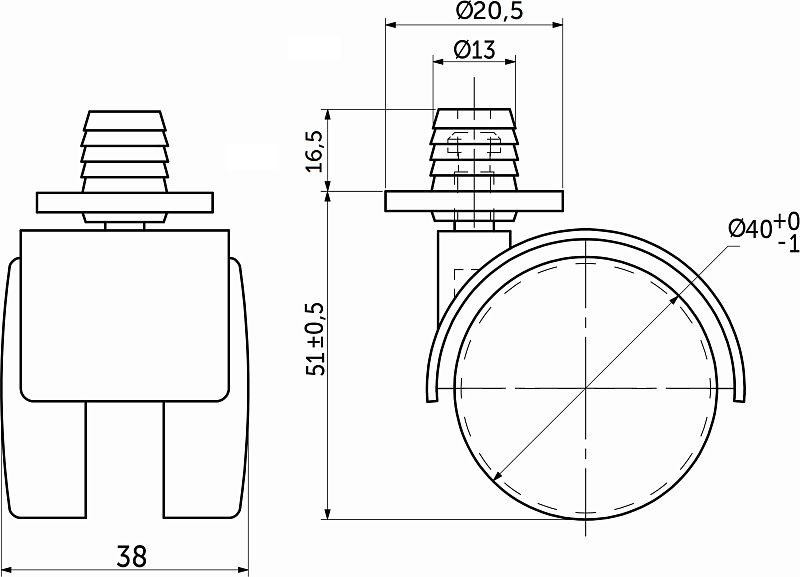 Колесо меб. пласт. d40 со штоком и втулкой, черный тип2 AKS 117992
