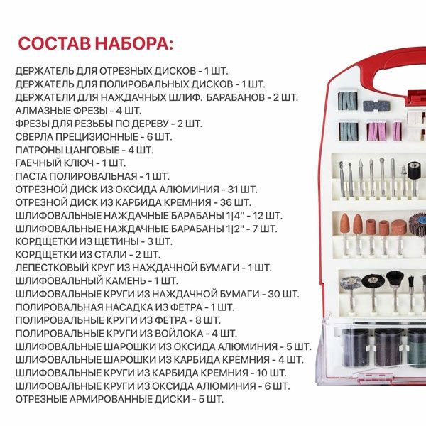 Набор принадлежностей для гравировальных машин, 188 предметов, пластиковый кейс PIT ASET11-0188