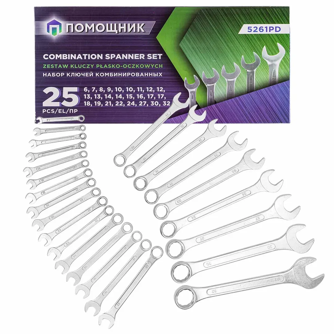 Набор комбинированных ключей 6-32 мм 25 пр Помощник 5261PD