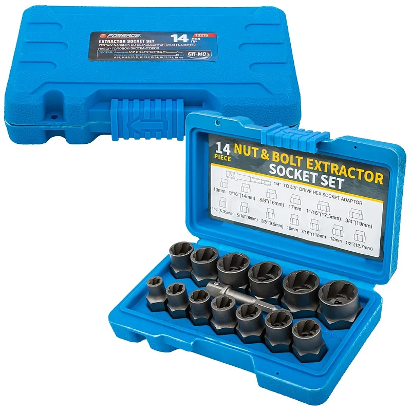 Набор головкок-экстракторов для извлечения поврежденных болтов/гаек 14 пр Forsage F-1321S