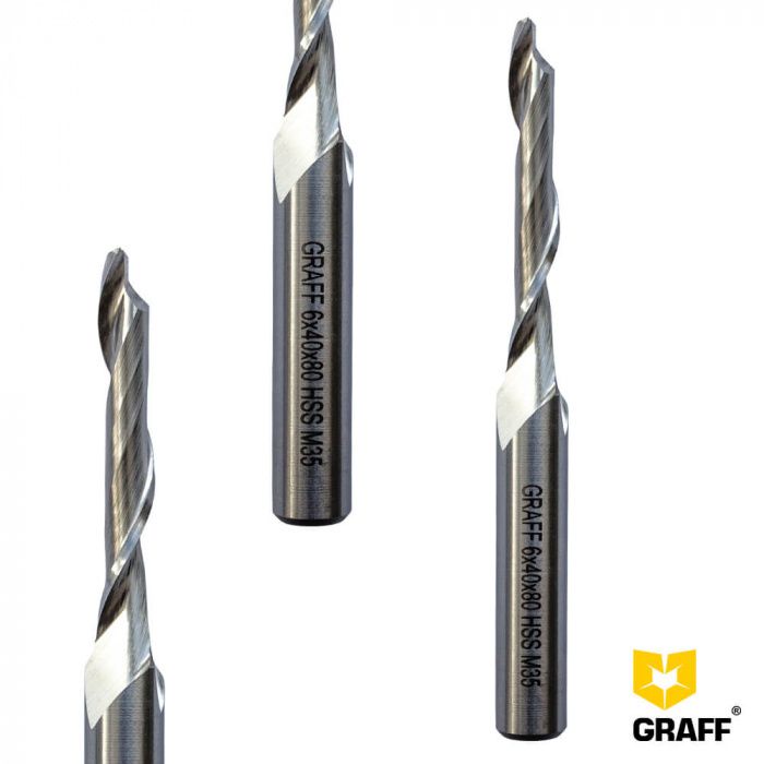 Фреза концевая по алюминию и пластику 6х40х80х8 мм однозаходная HSS M35 GRAFF 139640808