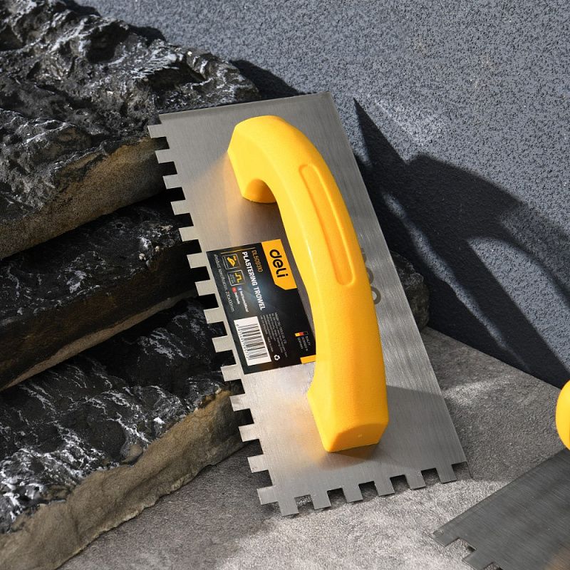 Кельма зубчатая Deli EDL509310, 230х100 мм, желтый