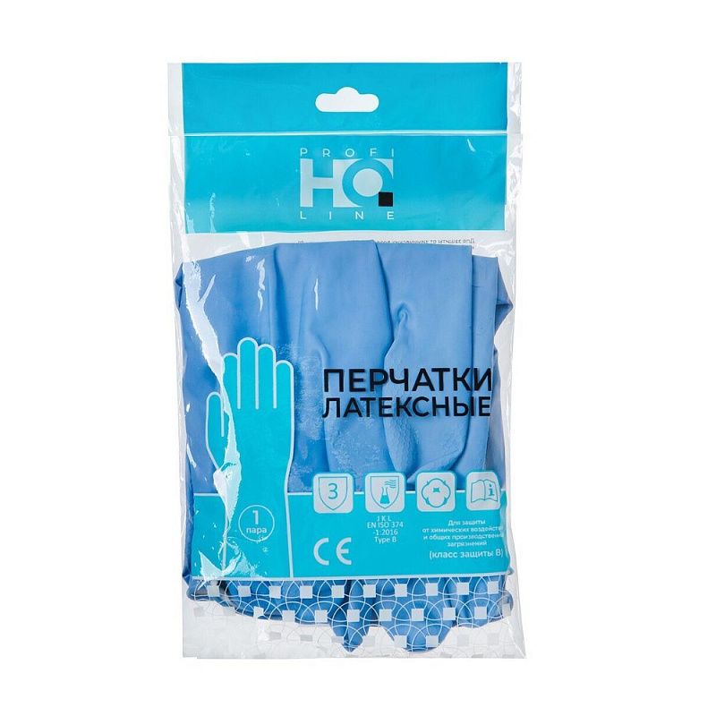 Перчатки латексные HQ Profiline, р-р L, с х/б покрытием, синий