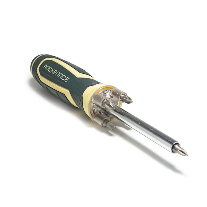 Отвертка-держатель 250 мм реверсивная с подсветкой с набором бит 7 пр. RockForce RF-303854