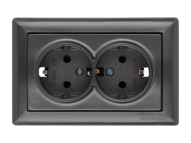 Розетка 2-ая, скрытая,с/з, керамика, дымчатая, DARIA, 16 A, 250 V, IP 20, Mutlusan 21202000295