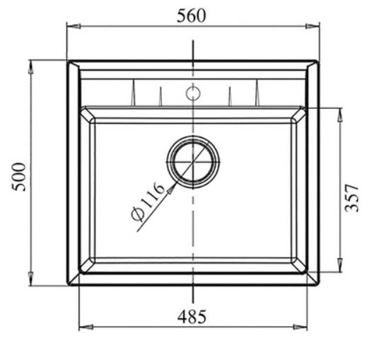 Мойка каменная, прямоугольная одночашевая, GF-Q561 560*500мм, черный, Granfest 110247