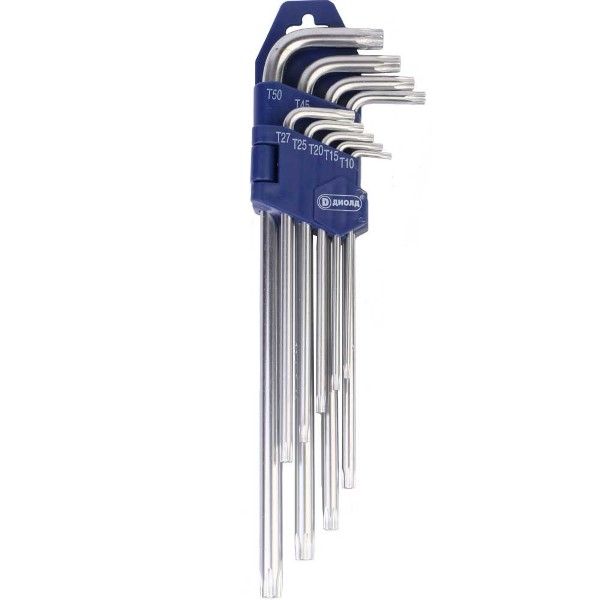 Набор ключей TORX, 9 шт, Т10, Т15, Т20, Т25, Т27, Т30, Т40, Т45, Т50 Диолд 90530081