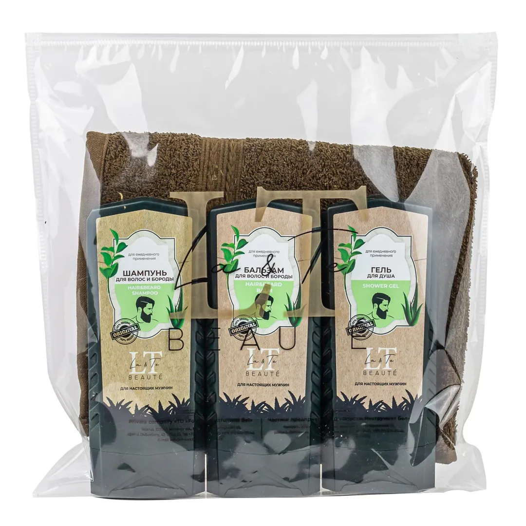 Набор, шампунь.бальзам.гель для душа.полотенце.пакет 30*30 La and Te beaute LTMEN5