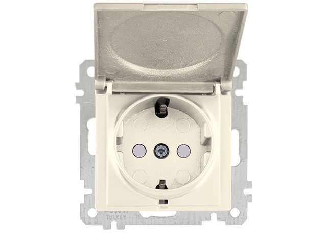 Розетка 1-ая, скрытая, без рамки, с/з, шторки,с крышкой, кремовая, DARIA, 16 A, 250 V, IP 20, Mutlusan 21006110202