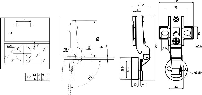 Петля д/стекла полунакладная с пружиной h0 slide-on, круглая заглушка хром, GRIDLI 123354