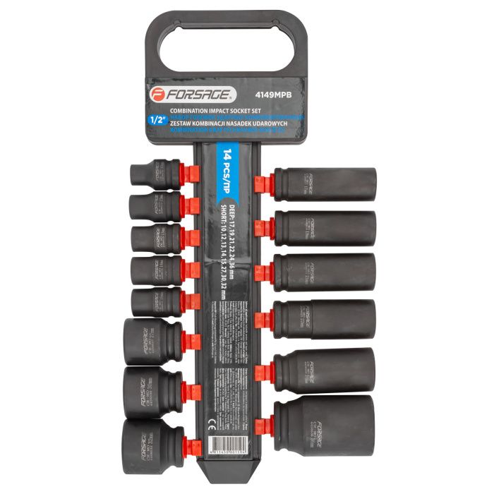 Набор головок ударных комбинированный 14 пр., 1/2" 10-36 мм Forsage F-4149MPB
