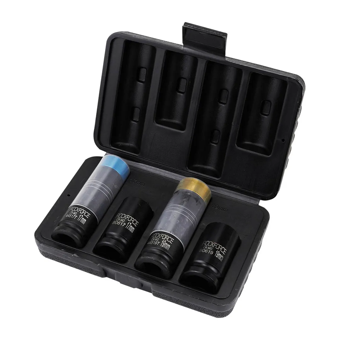 Набор ударные тонкостенные головки 17, 19 мм 6-гр, головки-экстракторы 17, 19 мм 4 пр RockForce RF-4035D