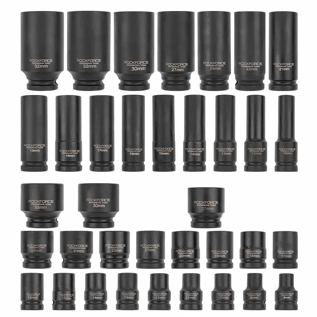 Набор ударных головок 35 пр. 1/2" 6-гр, L38 мм: 8-32 мм, L78 мм: 10-32 мм RockForce RF-4353-5MPB