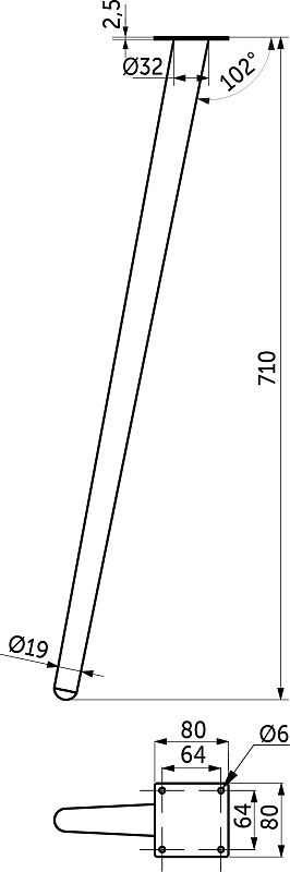 Опора мебельная конусная h710 наклонная, черный AKS 120601