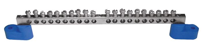 Шина "0" N (8х12мм) 20 отверстий латунь 2 синих угловых изолятора EKF PROxima sn0-125-20-2