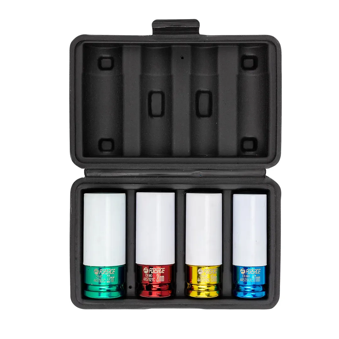 Набор ударных глубоких тонкостенных головок 17, 19, 21, 22 мм в защитном кожухе 4 пр 1/2'' 6-гр Forsage F-4046