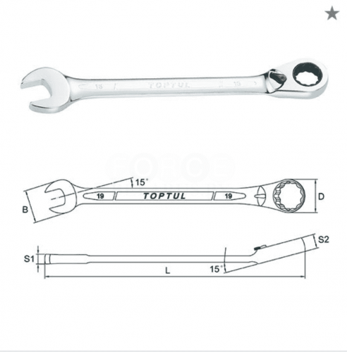 Ключ комбинированный с перекл.трещоткой Toptul серия ABEA