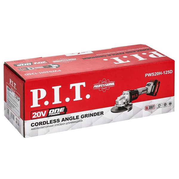 Шлифмашина угловая аккум. бесщёточная SOLO 20 В, 125 мм, 3 ск, 4500/6500/8500 об/мин PIT PWS20H-125D