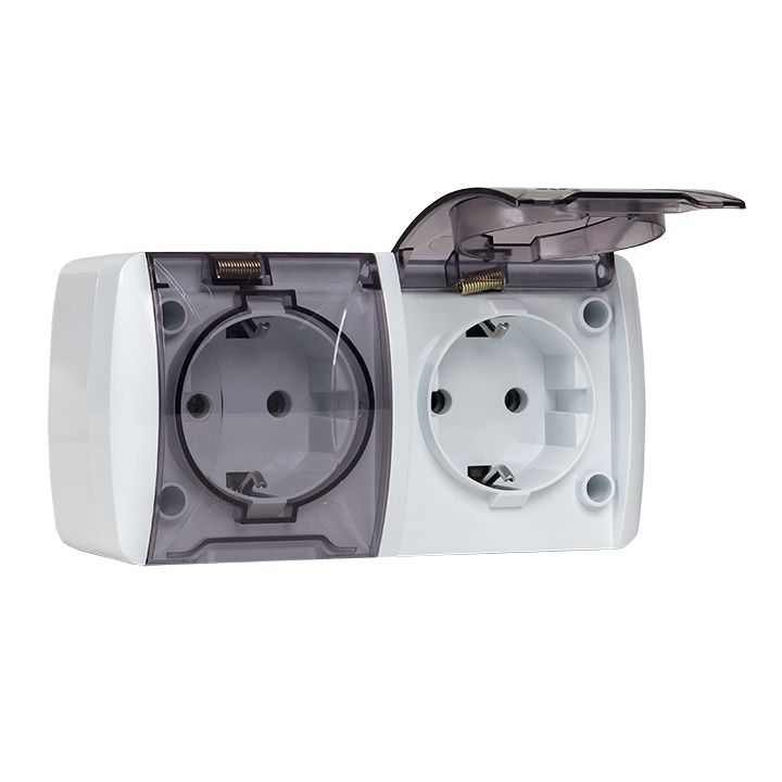 Владивосток Розетка 2-местная 16А с заземлением с прозрачной крышкой IP54 EKF EQR16-129-30-54-T