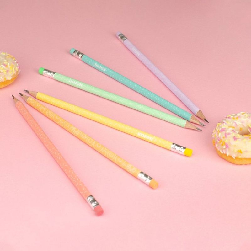 Карандаш простой Kores "Grafitos Style Pastel", HB, с ластиком, ассорти