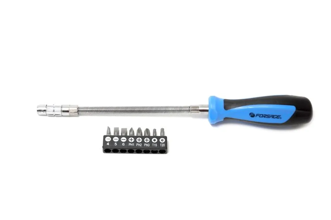 Отвертка-битодержатель гибкая с набором бит 9 пр. CrV6150 Forsage F-811309