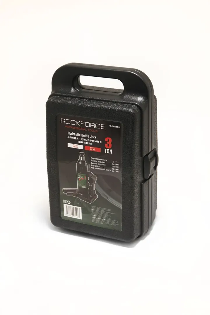 Домкрат бутылочный 3 т с клапаном, 105-345 мм RockForce RF-T90304-S(Euro)