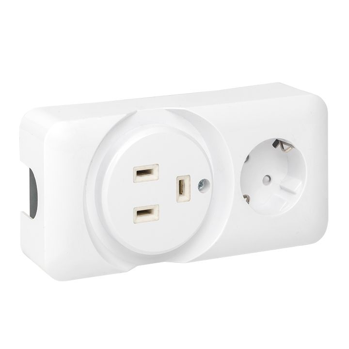 Розетка двойная (РШ/евро) 32А/16A 250В 2P+PE бел, EKF AS-250-32/16-O