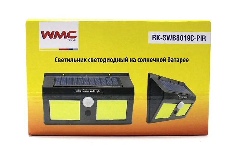Светильник светодиодный на солнечной батарее с датчиком движения 5.5V,1.2W,18650Li,3.7V,1200mAh,40SMD Led,6500К,раб. время8-10ч,заряд.4-6ч,IP44,175х1 WMC TOOLS WMC-RK-SWB8019C-PIR