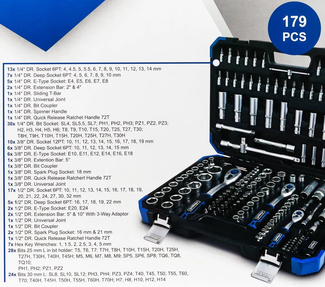 Набор инструментов 179 пр. 1/4''&3/8''&1/2'' 6-гр. Scheppach Sch-41793-5