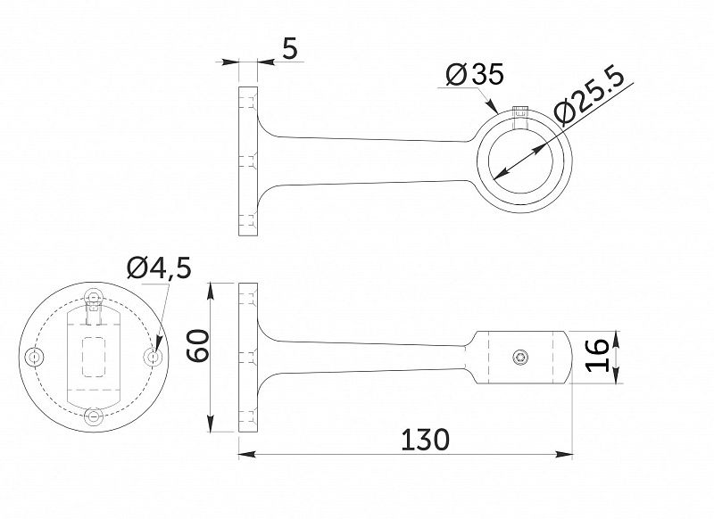 Держатель дистанционный проходной трубы d25, 570, хром AKS 82884
