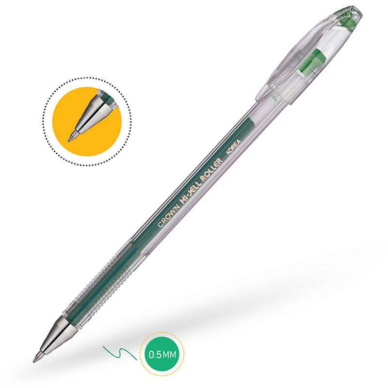 Ручка гелевая "Hi-Jell", 0.5 мм, прозрачный, стерж. зеленый