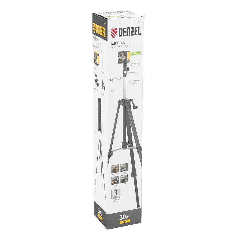 Лазерный уровень DQB-T, 30 м, зеленый луч, батарейки, штатив Denzel 350165
