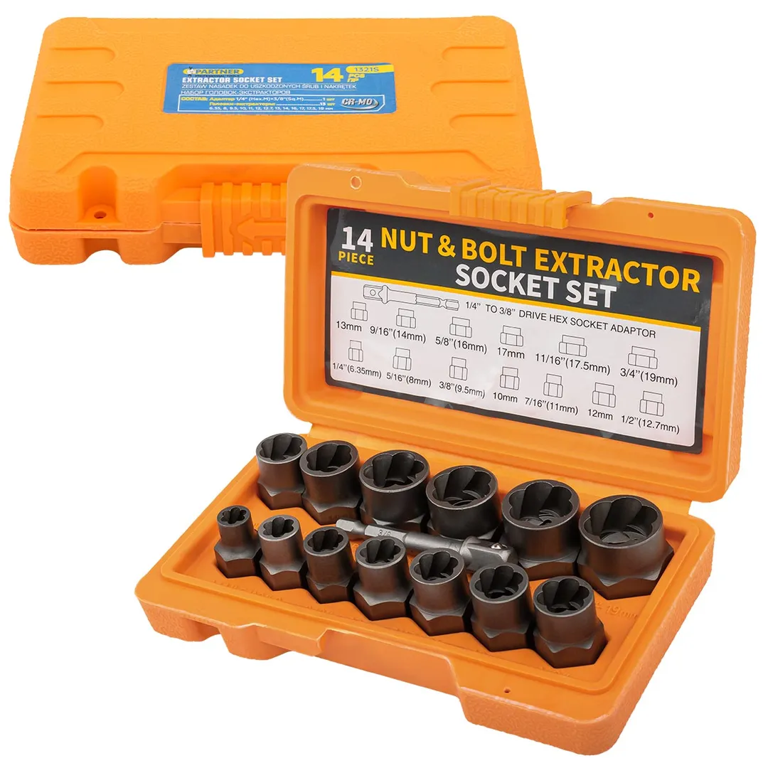 Набор головкок-экстракторов для извлечения поврежденных болтов/гаек 14 пр Partner PA-1321S