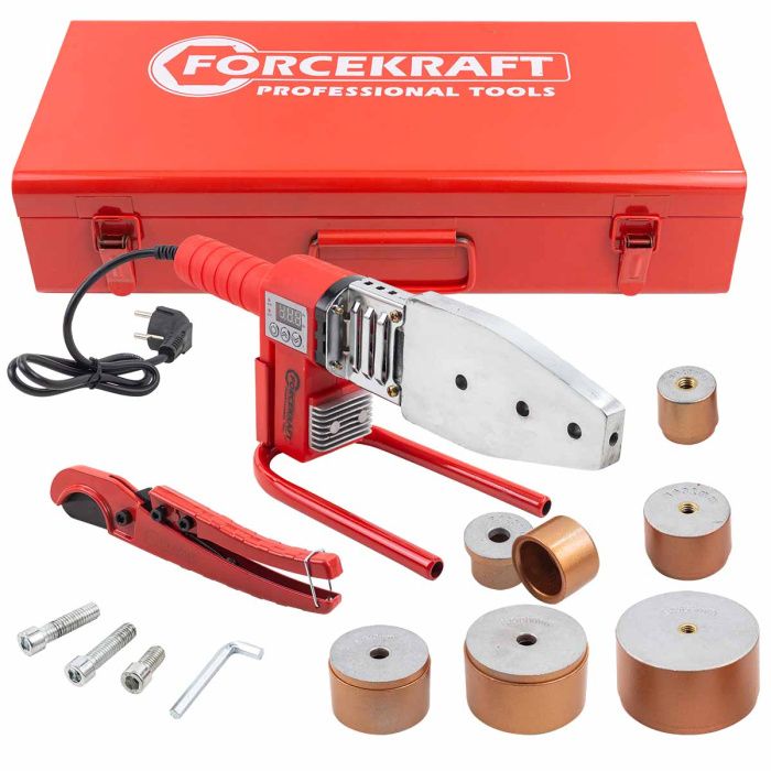 Аппарат для сварки полимерных труб 1000W, 6 насадок: 20, 25, 32, 40, 50, 63 мм ForceKraft FK-PW-1002