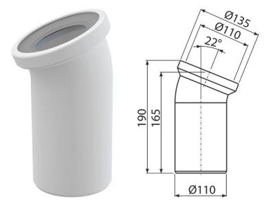 Колено для унитаза 22°, Alcaplast A90-22-BL-01