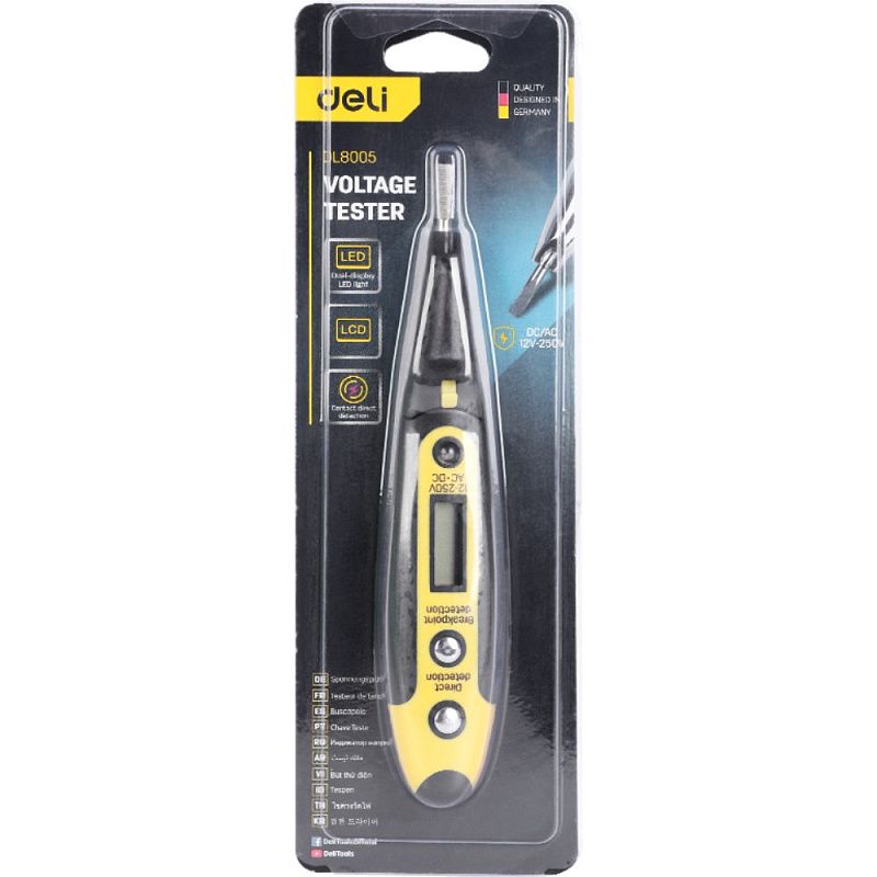 Индикаторная отвертка-тестер Deli YS EDL8005, 12-250 В, цифровая, желтый, черный