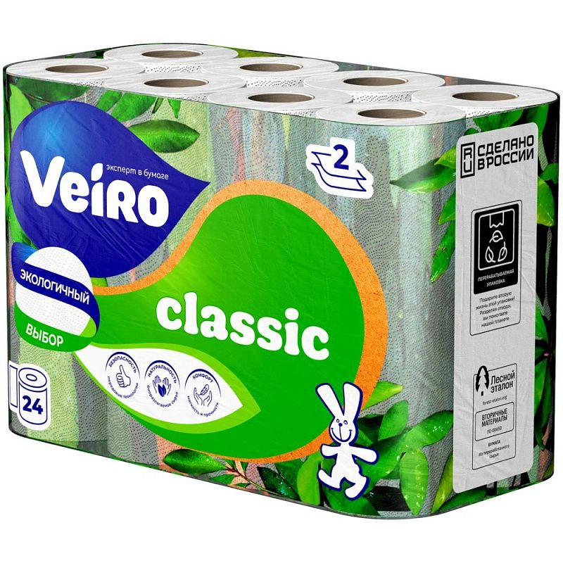 Бумага туалетная "Veiro Classic", 2 слоя, 24 рулона