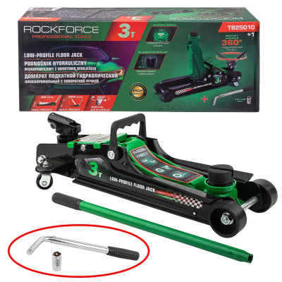 Домкрат подкатной гидравлический 3 т, 85-385 мм, низкопрофильный с поворотной ручкой RockForce RF-T825010+1