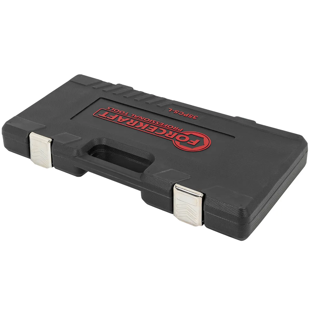 Набор глубоких и коротких ударных головок 8-32 мм 1/2" 6-гр 35 пр с Г-образным воротком ForceKraft FK-4359MPB