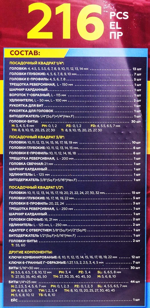 Набор инструментов 216 пр 1/4''&3/8''&1/2'' 6-гр KINGTUL KT-38841 EURO