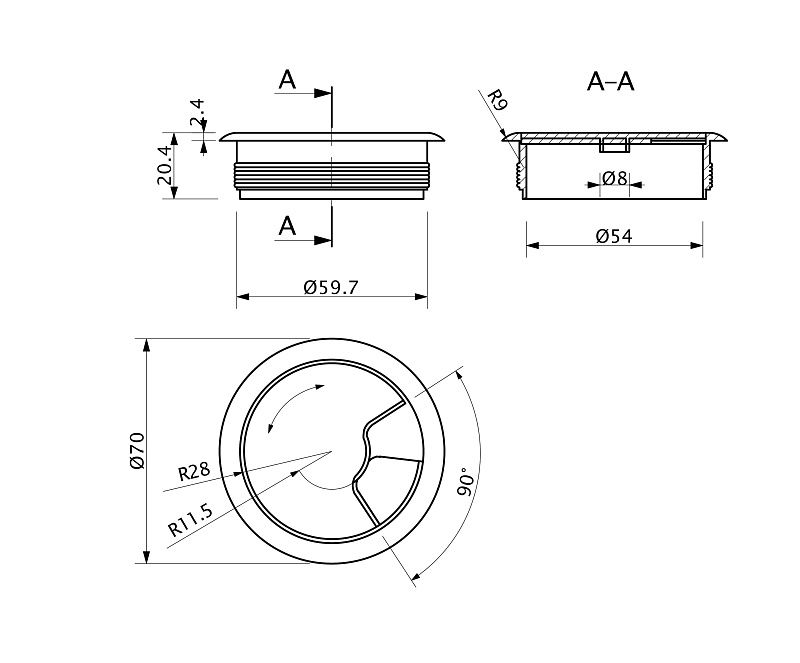 Пропуск кабельный пластик D60мм вишня (4079) LEBA 46205
