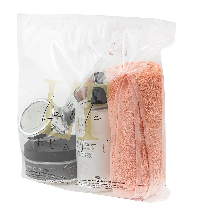 Набор косметики, гель для душа, крем-баттер для тела, полотенце 40*70, лейка для душа La and Te beaute LT-25