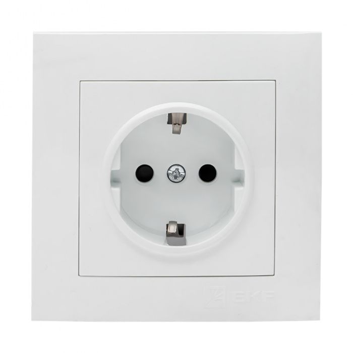 Валенсия розетка 1-местная с/з 16А белая с защ, штор, EKF PROxima EWR16-028-10