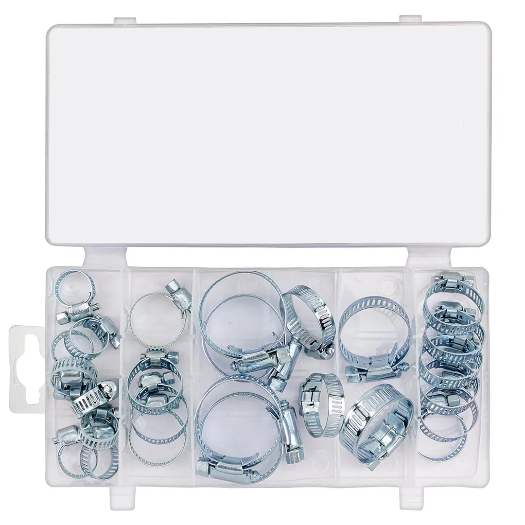 Набор хомутов зажимных червячных металлических от 10-16 мм до 25-40 мм 26 пр RockForce RF-06782