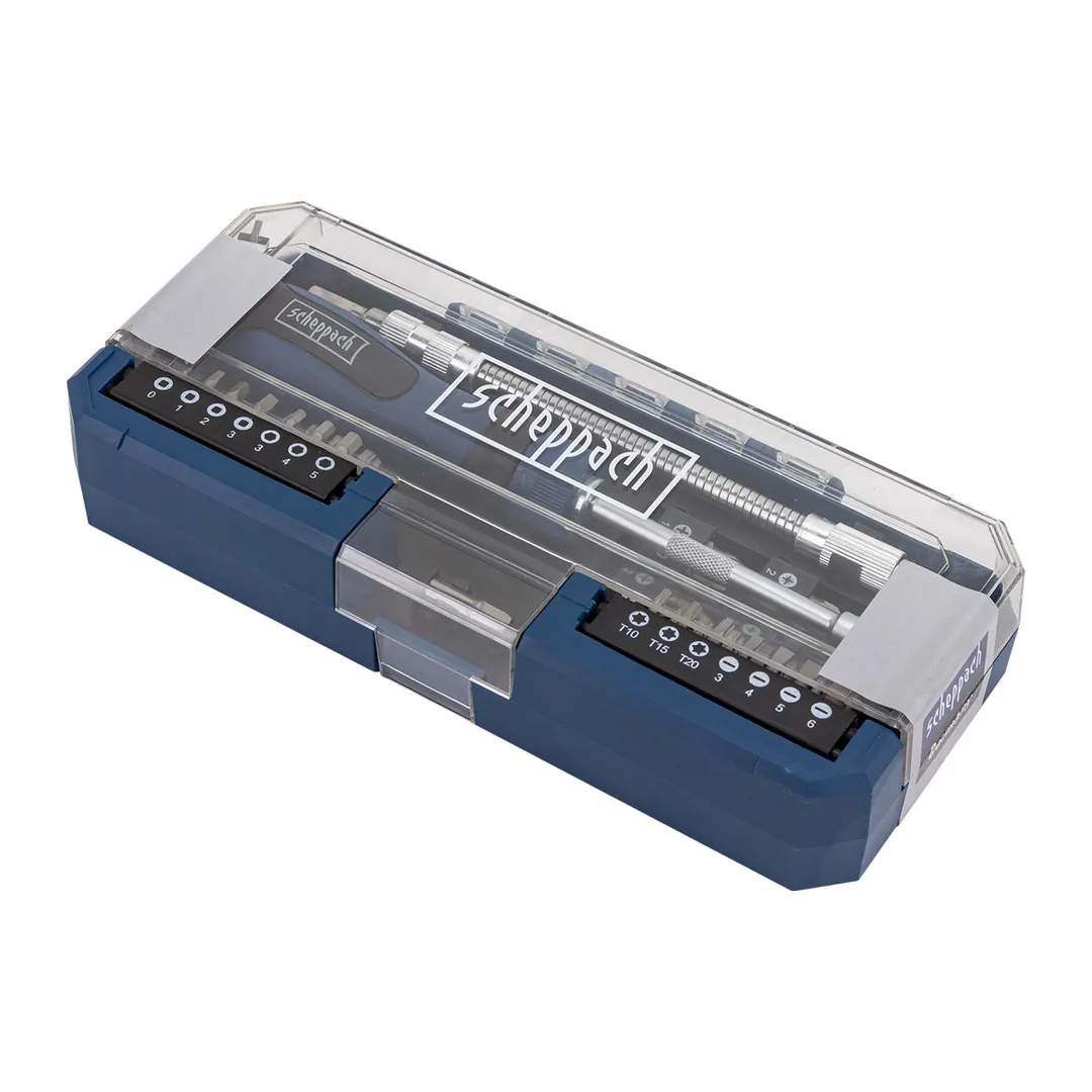 Набор бит 1/4" PH, PZ, SL, Torx, Torx TR, Hex, Square Head, с рукояткой и гибким удлинителем 43 пр Scheppach Sch-30311126