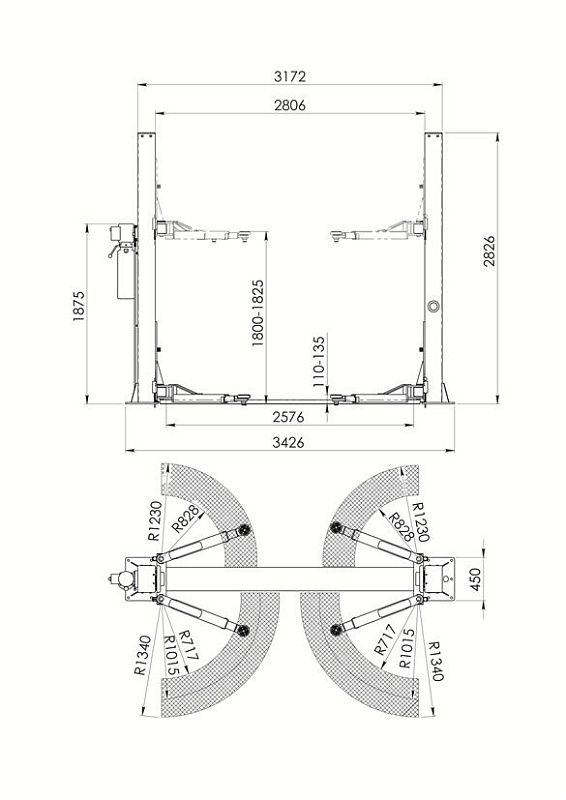 Подъёмник двухстоечный электрогидравлический 4 т UNITE U-T40G