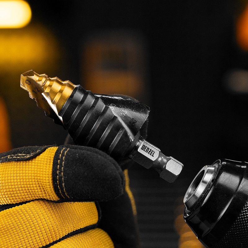 Сверло ступенчатое, 9-12-15-18-21-24-27-30-33-36 мм, Р6М5, 6-гр. хвостовик Denzel 723605