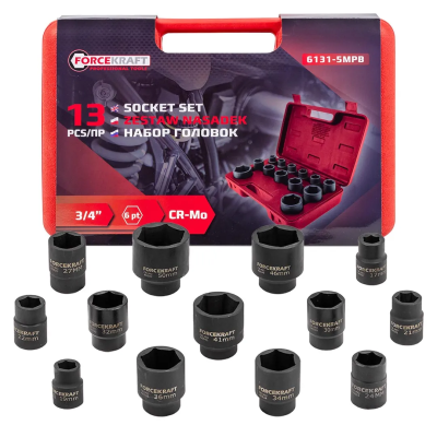 Набор ударных головок 17-50 мм 3/4'' 6-гр 13 пр ForceKraft FK-6131-5MPB