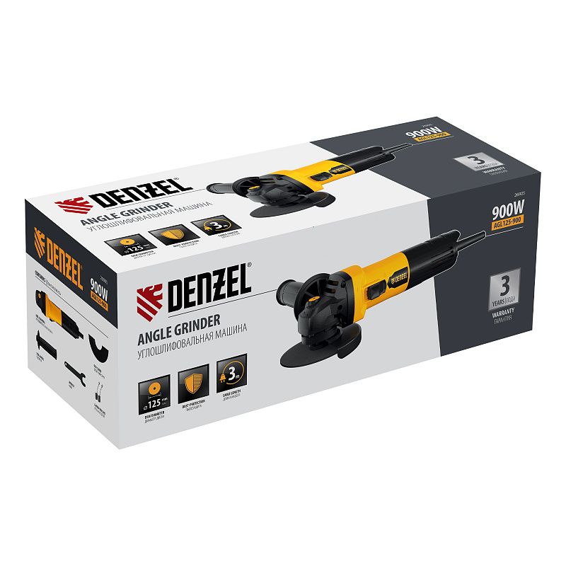 Углошлифовальная машина AGL125-900, 900 Вт, 125мм, 11000 об/мин Denzel 26905