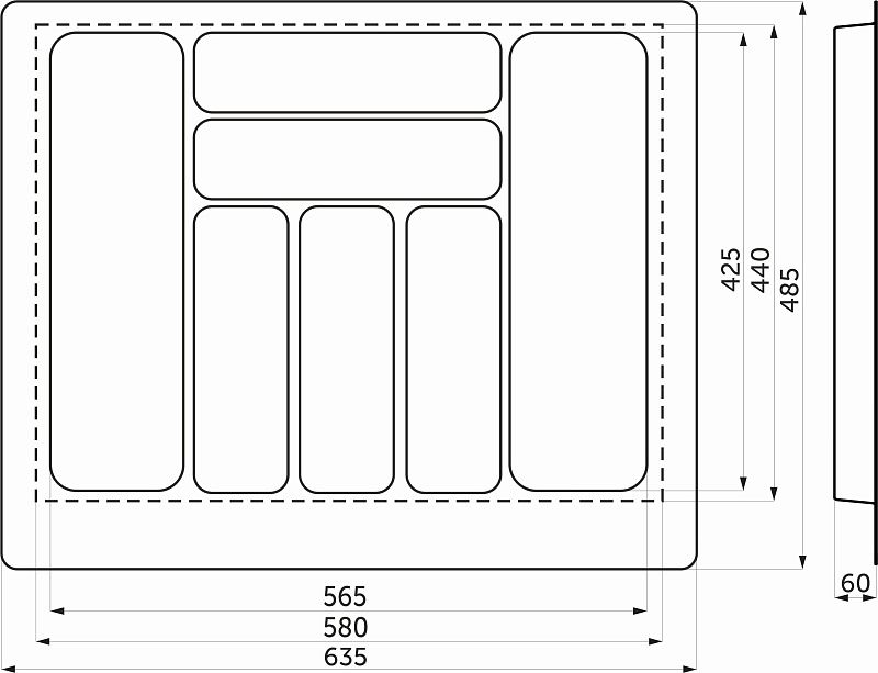 Лоток для столовых приборов 700 BASIC 635*485, серый AKS 114060